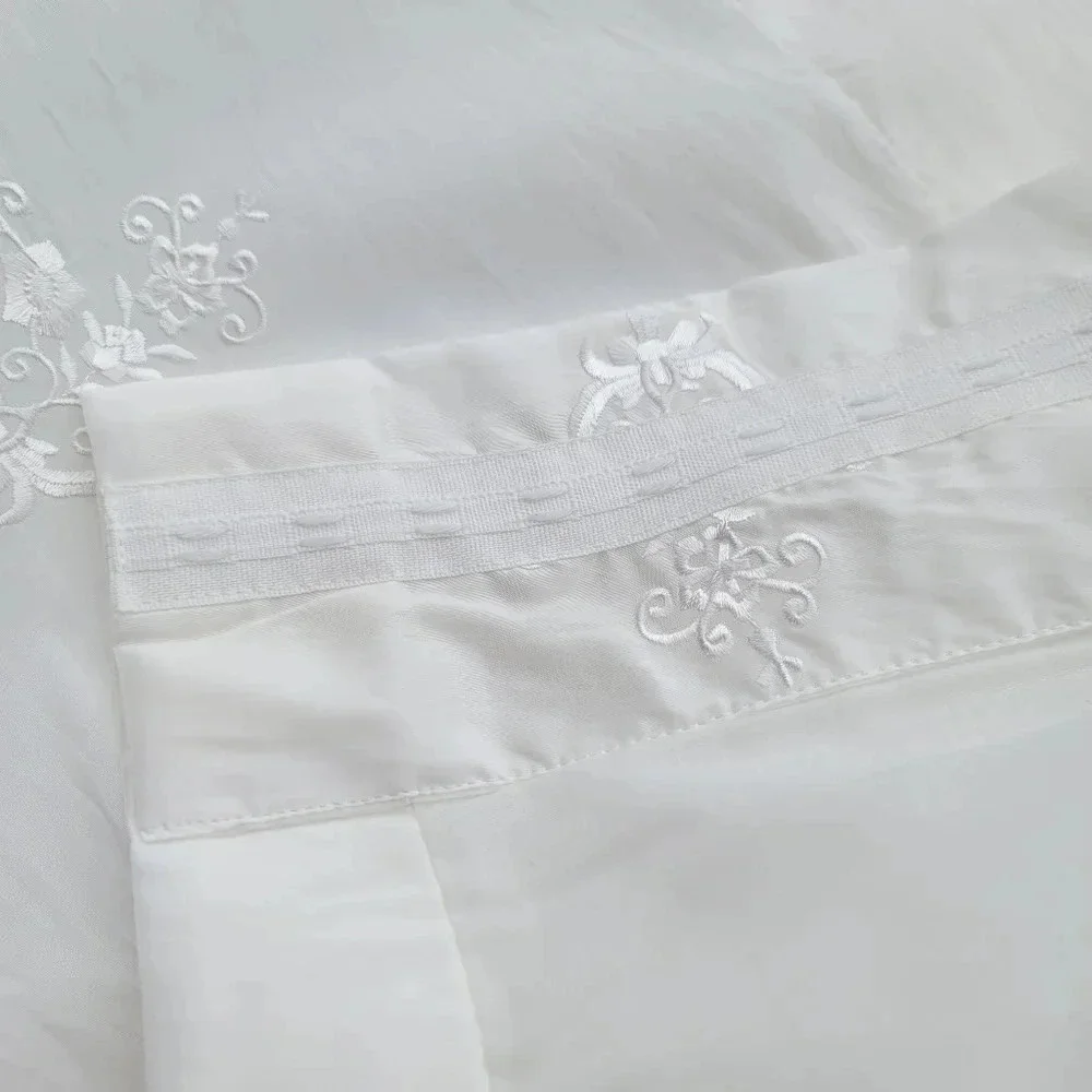 One Panel Exclusive Fabrics Embroidered Faux Silk Curtain Ivory 50